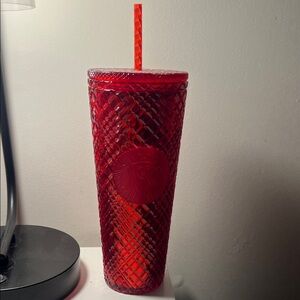 Starbucks Red Tumbler with Orange Straw